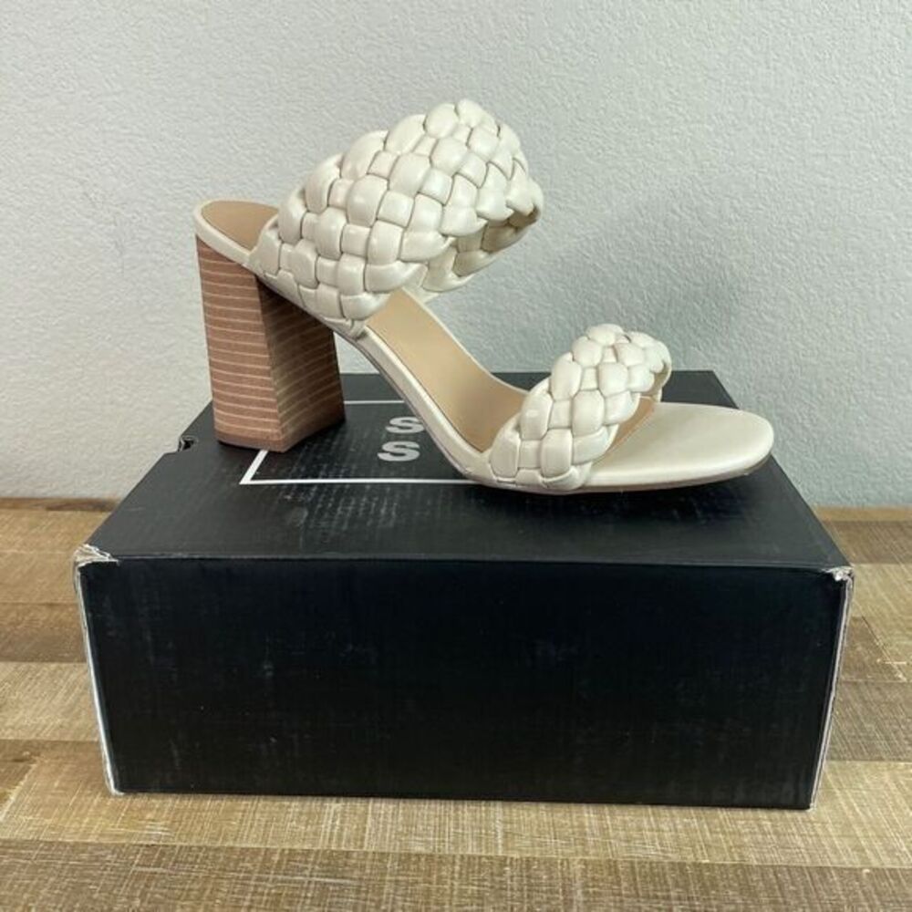 NEW Shu Shop Heaven Braided‎ Faux Leather Heel Sandal Womens 10 Ivory 112 Bone